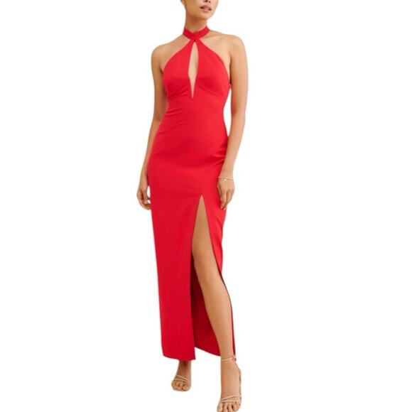 Anthropologie x Liv Foster Halter Gown Open Back Cocktail Dress Red Size 2 - Picture 2 of 8